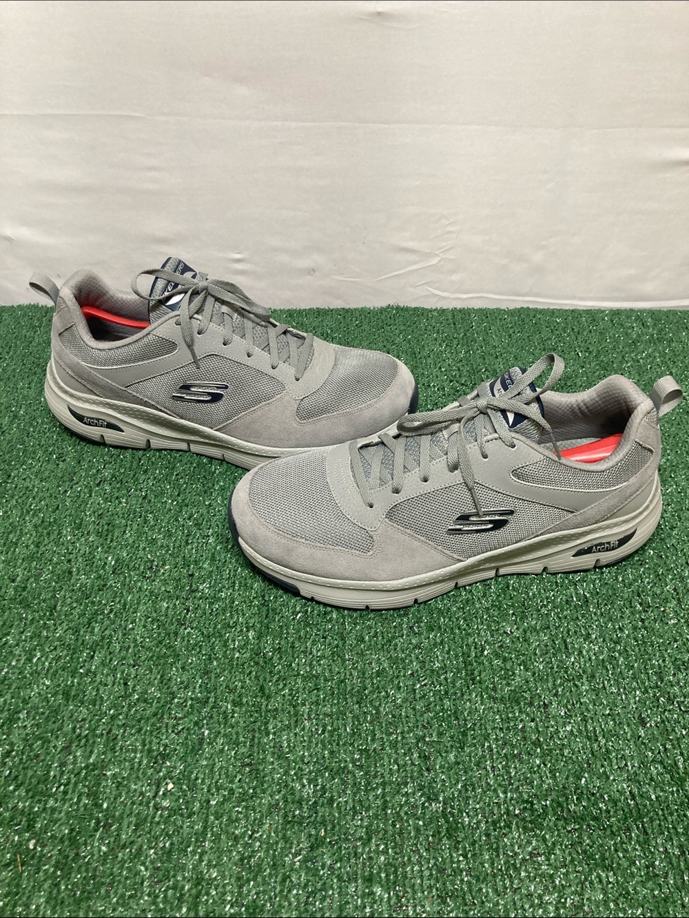 Skechers Men's Gray Mesh & Suede Sneakers with Navy Logo
